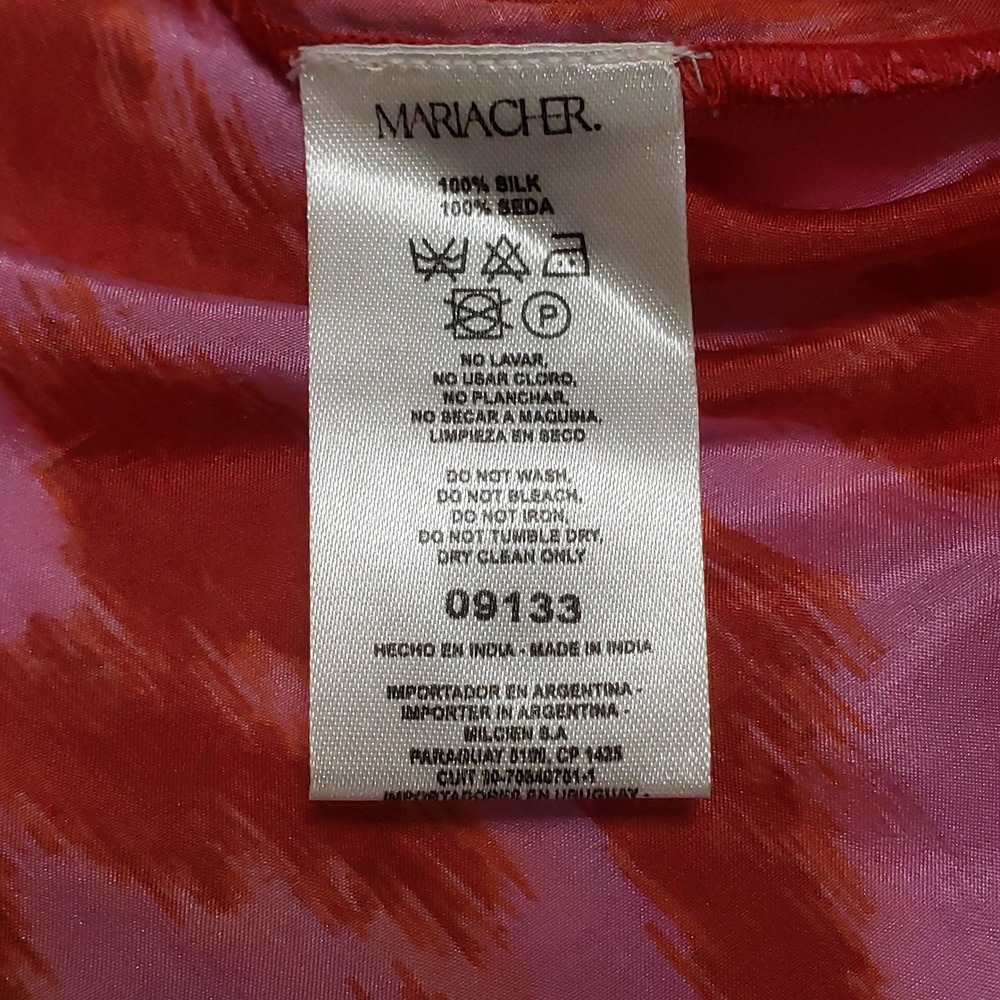 Maria Cher Loose Fit 100% Silk Blouse Pink Red Ikat Print Bishop Sleeve Large - Picture 7 of 11